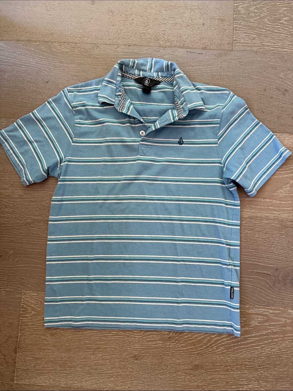 Volcom Boy’s Teal and White Striped Polo